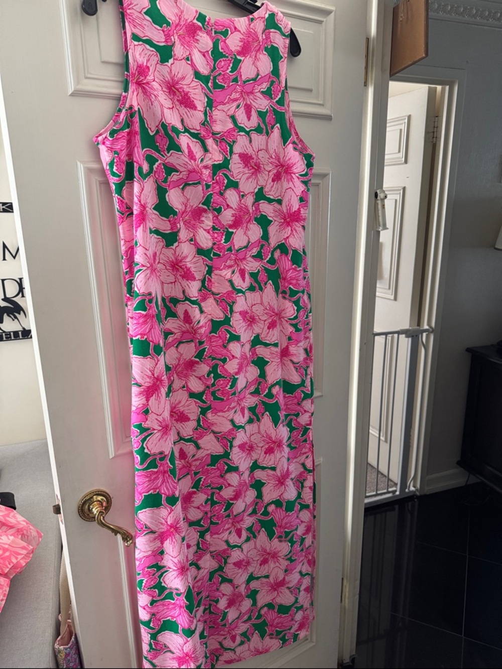 Lilly Pulitzer Pink & Green Sleeveless Floral Top with Embellished Neckline - Picture 7 of 7